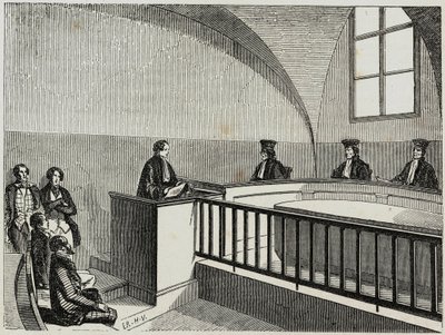 Een these aan de school voor recht in Parijs - Gravure in 