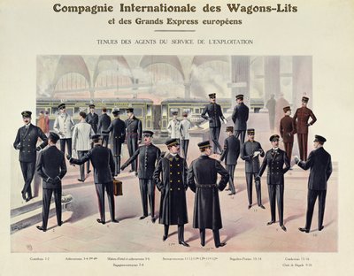 Uniformen voor werknemers van Compagnie des Wagons-Lits, ca. 1910 door French School