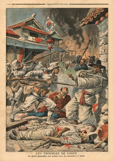 Onrust in Seoul, Korea, illustratie uit 