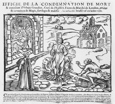 Urbain Grandier verbrand op de brandstapel na de gebeurtenissen van de bezetenheid van Loudun, 1634 door French School