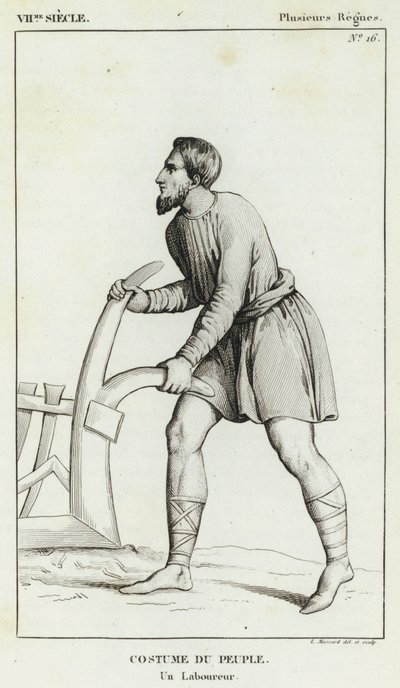 7e eeuw, Verschillende regeerperiodes, Kostuum van het volk, Een landbouwer (gravure) door French School