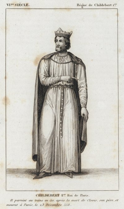 VI Eeuw, Regering van Childebert I, Childebert I, Koning van Parijs (gravure) door French School