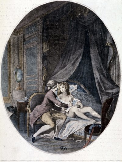 Valmont schrijft een brief op Emilia