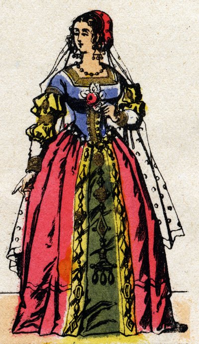 Valois dynastie: Portret van Eleonore van Habsburg of Oostenrijk (1498-1558), koningin van Frankrijk, echtgenote van Frans I (1494-1547). Epinal afbeelding uit het einde van de 19e eeuw. Privécollectie door French School