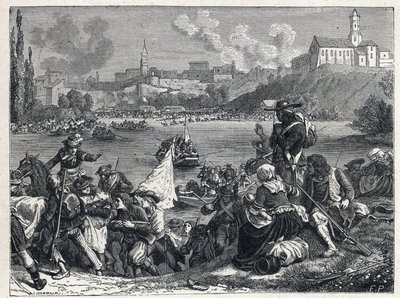 Vendee Oorlog (1793-1796): de Vendeanen, verslagen in de Slag bij Cholet, keerden terug naar de Loire op 18 oktober. door French School