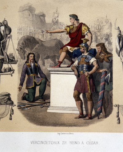 Vercingetorix geeft zich over aan Caesar (52 v.Chr.) door French School