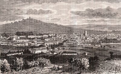 Vesoul - gemeente van de Grand Est van Frankrijk, prefectuur van het departement Haute-Saone in de regio Bourgogne-Franche-Comte - gravure in 