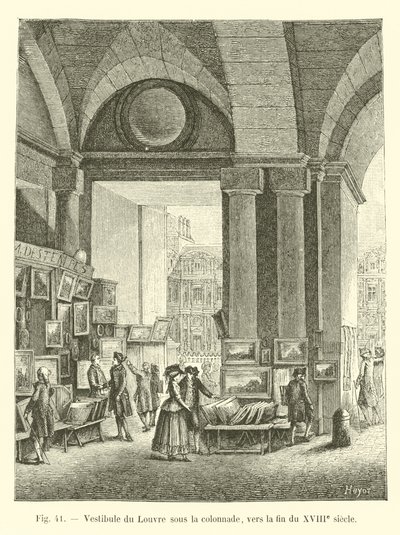Vestibule van het Louvre onder de colonnade, eind 18e eeuw door French School
