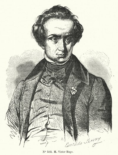 Victor Hugo, Franse romanschrijver en toneelschrijver (gravure) door French School
