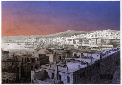 Zicht op Algiers (gravure, ca. 1850) door French School