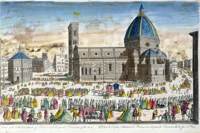 Uitzicht op de kathedraal van Florence en de grote processie van het Heilig Sacrament door French School