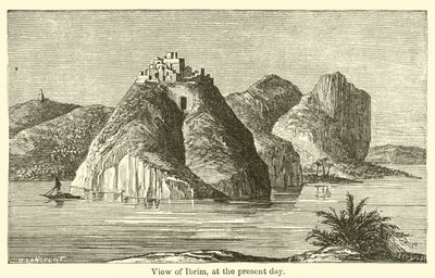 Uitzicht op Ibrim, tegenwoordig (gravure) door French School
