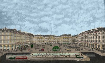 Uitzicht op Palais-Royal en Rue de Rivoli met een dwarsdoorsnede van het metrostation 1898 door French School