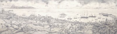 Uitzicht op Papeete, Tahiti, met uitzicht op de haven richting Moorea, midden 19e eeuw door French School