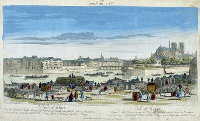 Uitzicht op Parijs en Notre-Dame, vanaf de kades van het Ile St Louis door French School