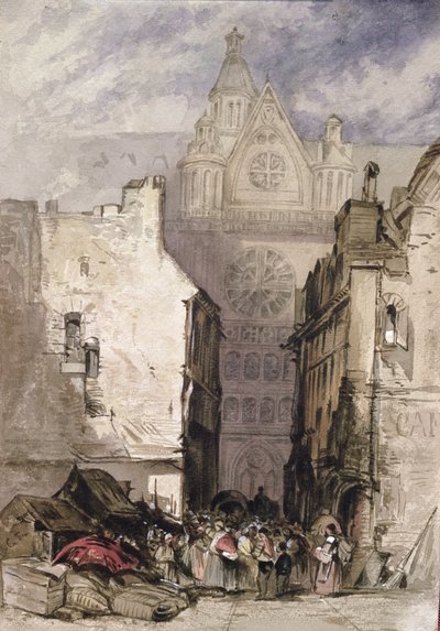 Uitzicht op St. Eustache en Les Halles, c.1820-30 door French School
