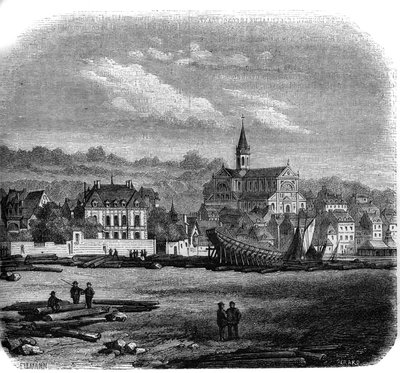 Uitzicht op Trouville-sur-Mer met de nieuwe kerk. Calvados (14). door French School