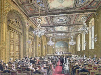 Zicht op een concert in de Salle Herz aan de Rue de la Victoire, Parijs, ca. 1870-80 door French School