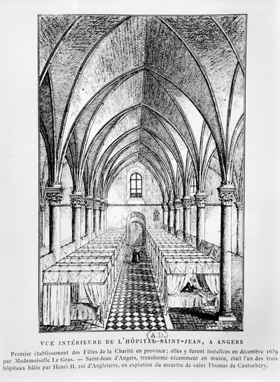 Zicht op een zaal in het Hôpital Saint-Jean, Angers, Frankrijk door French School