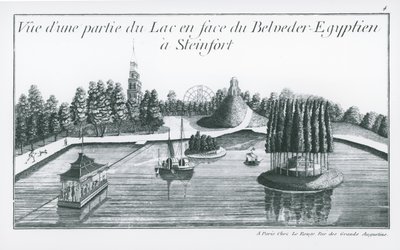 Uitzicht op een deel van het meer voor de Egyptische Belvedere in Steinfort, uit 