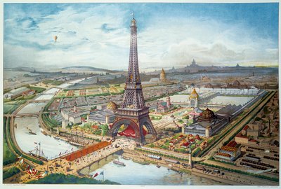 Uitzicht op de Wereldtentoonstelling van 1889 in Parijs. Gravure van 1889. Parijs, Decoratieve Kunsten door French School