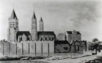 Zicht op de Abdij van Saint-Germain-des-Prés aan het begin van de 15e eeuw door French School