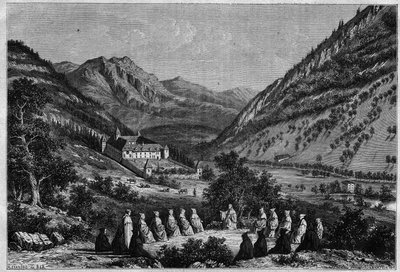 Zicht op de abdij van Tamie in Savoye (Cisterciënzer gemeenschap) door French School