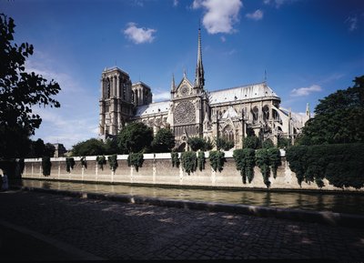 Uitzicht op de kathedraal vanaf de Seine, 1163-1345 door French School