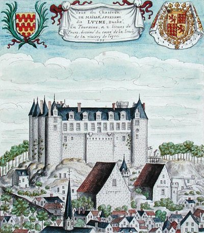 Uitzicht op het Chateau de Maille in de Tourraine door French School