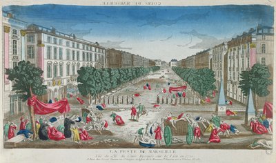 Uitzicht op de Cours Belsunce, Marseille, tijdens de pest van 1720 door French School