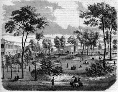 Uitzicht op de Engelse tuinen van de Champs Elysees (Champs-Elysées) in Parijs door French School