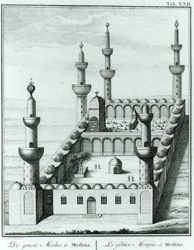 Zicht op de Grote Moskee in Medina voor de ontheiliging van de graven door de Wahhabi-sekte, uit Beschrijving van Arabië door Carsten Niebuhr (1733-1815) gepubliceerd 1774 door French School