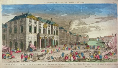 Uitzicht op het stadhuis, Marseille, in 1720 door French School