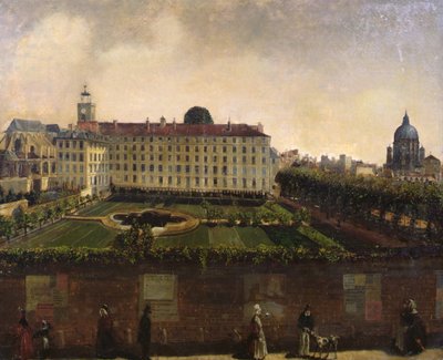 Zicht op het Institut National des Jeunes Sourds, Parijs, ca. 1840 door French School