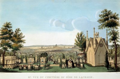 Uitzicht op de begraafplaats Pere Lachaise in Parijs door French School