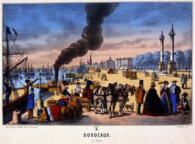 Uitzicht op de haven van Bordeaux, afbeelding van Epinal, n.d. 19e eeuw door French School