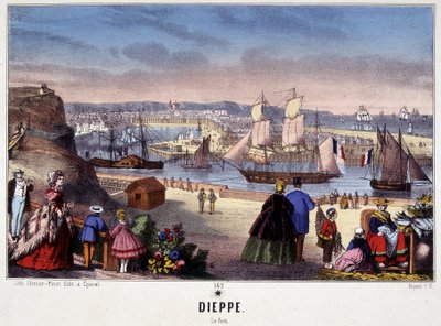 Uitzicht op de haven van Dieppe, afbeelding van Epinal, 19e eeuw door French School