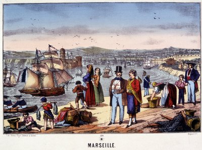 Uitzicht op de haven van Marseille, afbeelding van Epinal, n.d. 19e eeuw door French School