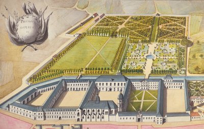 Zicht op het Prytanée Imperial, voorheen het Jezuïetencollege in La Flèche, ca.1810 door French School