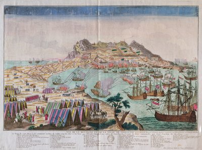 Uitzicht op de Rots en Stad van Gibraltar tijdens het Beleg van 1779 door French School