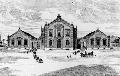 Uitzicht op de scholen en het theater, Familisterie van Guise, uit Solutions Sociales door Jean-Baptiste Andre Godin, Parijs, 1871 door French School
