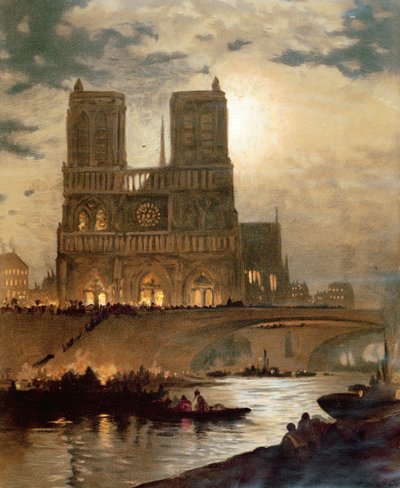 Uitzicht op de westgevel van de kathedraal van Notre-Dame, Parijs, c.1840 door French School
