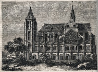 Zicht op de abdij van Saint-Victor, voormalige abdij van reguliere kanunniken (Augustijnen) vernietigd in 1811 - Gravure in 