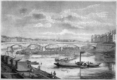 Uitzicht op de brug du Change (of brug van Nemours) in Lyon, Rhône (69) door French School