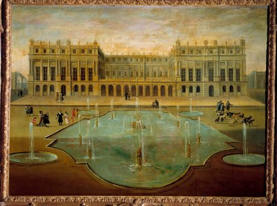 Uitzicht op het kasteel van Versailles vanaf de tuinkant voor 1678 door French School