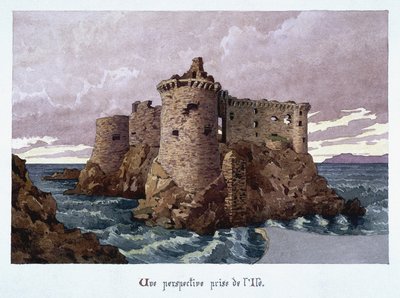 Zicht op het kasteel uit de 11e eeuw in ruïnes op het eiland Yeu (Île-d
