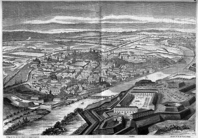 Uitzicht op de stad en citadel van Alexandrië in Italië door French School