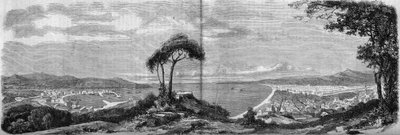 Uitzicht op de stad Nice in 1860. Gravure in 