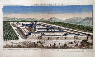 Uitzicht op de stad Richelieu in Poitou door French School