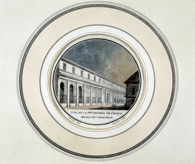 Uitzicht op de ingang van de Koninklijke School voor Chirurgie door French School
